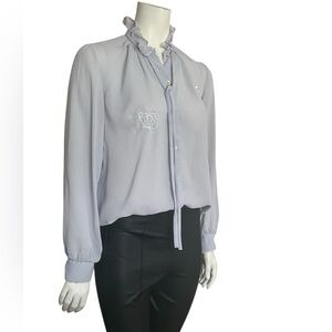 VINTAGE 70s Elegant Sheer Periwinkle Blouse